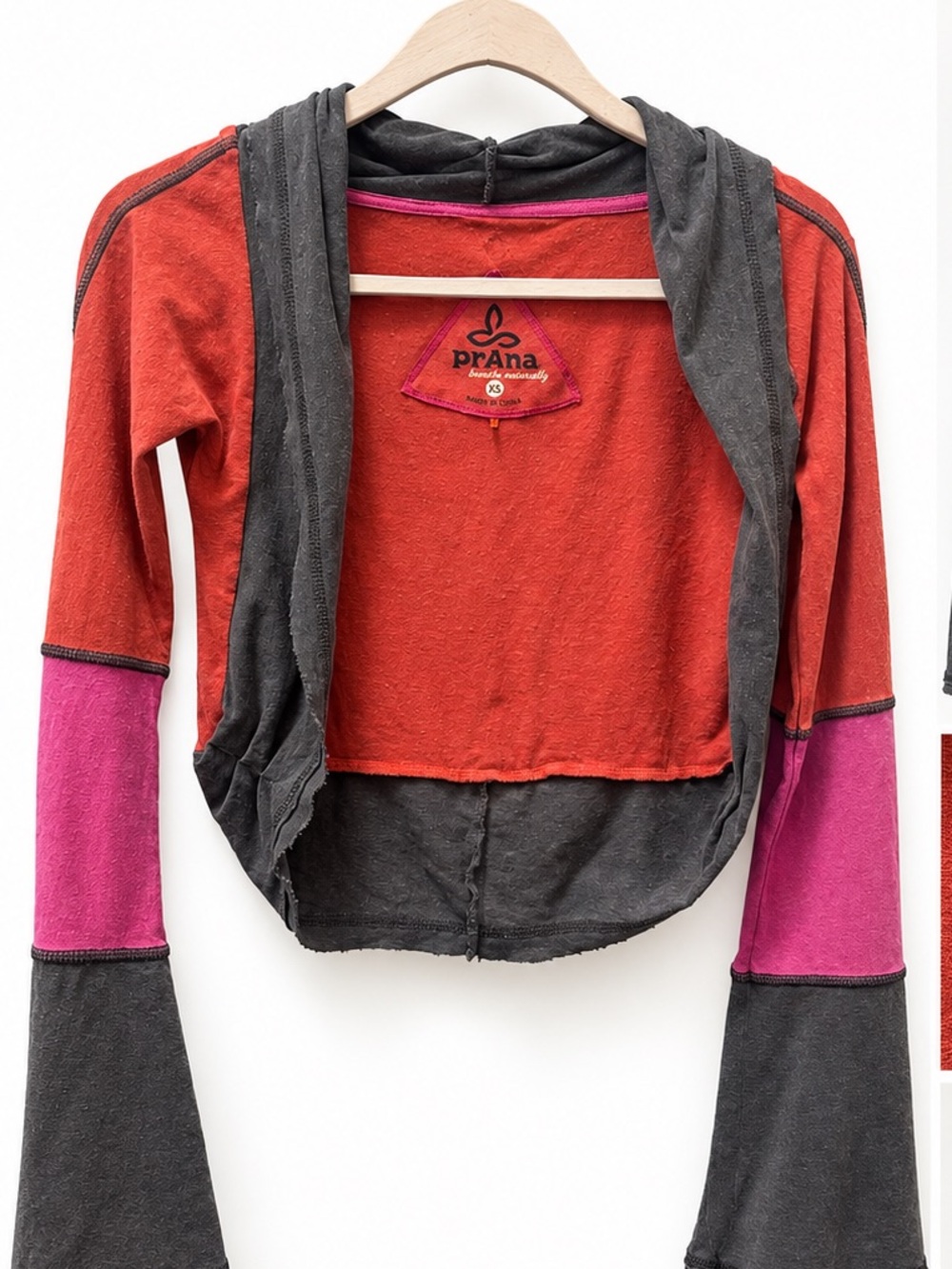 Prana Colorblock Hooded Sweatshirt in Rust, Charcoal & Pink